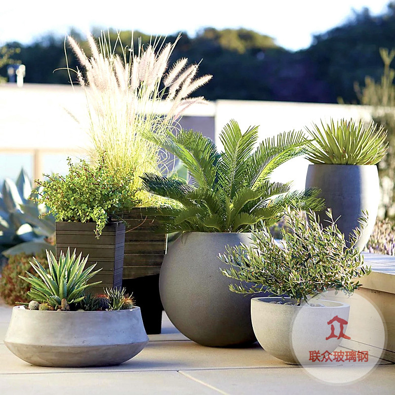 玻璃钢花盆商场酒店景观美陈花器户外广场落地大花盆组合摆件厂家