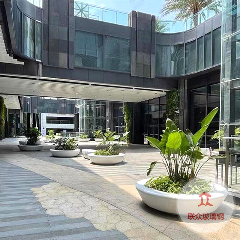 玻璃钢花盆商场圆形花钵户外组合花器玻璃钢商场美陈现货速发厂家