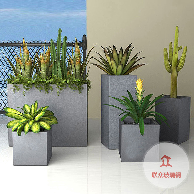 花器玻璃钢长方形花盆定制黑色商场美陈花箱组合隔断花槽广州树池